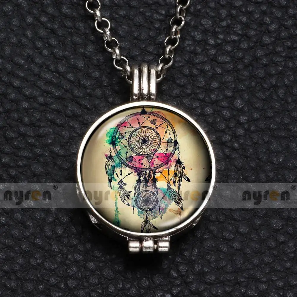 

Perfume Aroma Pendant Necklace With Foam 25mm Glass Charms Beautiful Dreamcatcher Multi Pattern For Man Women & Girl DZ1753