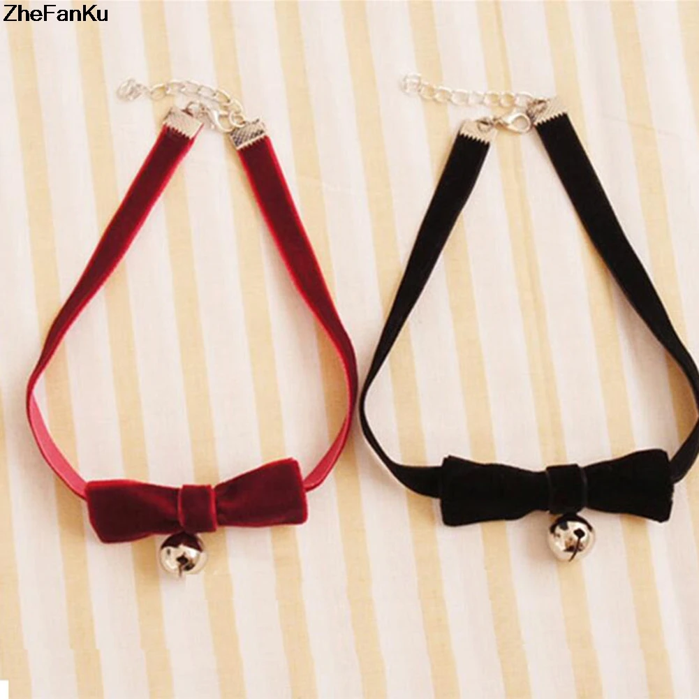Trendy Velvet Choker Necklace Bowknot Bells chocker Handmade Boho Gothic Costume Jewelry Free Shipping Fashion Jewelry