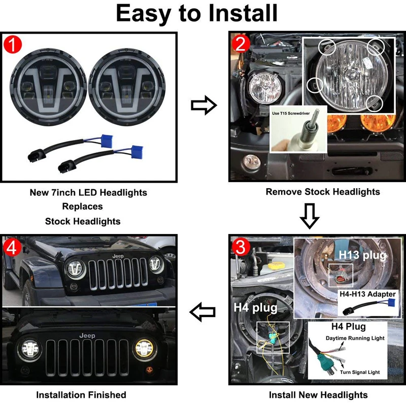 Уникальный дизайн Wrangler Led 7 дюймов 50 Вт огни V тип DRL янтарные ангельские глазки лампы для Jeep wrangler Defender Land Rover Lada Niva