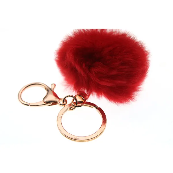 6-8cm 16 Colors Fluffy Rabbit Fur Ball Key Chain Cute Cream Black Pompom Artificial Rabbit Fur Keychain Women Car Bag Key Ring red