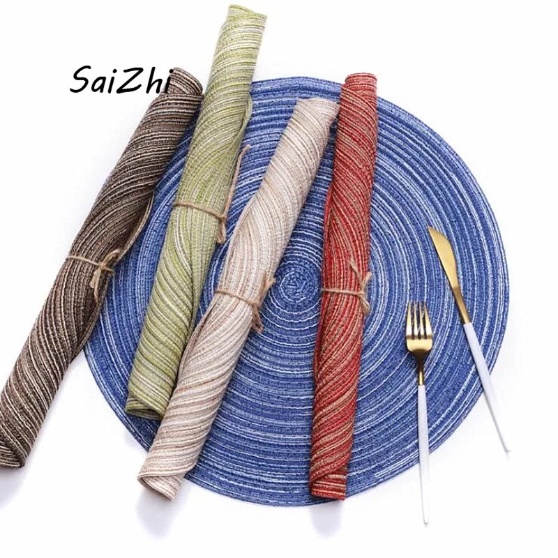 Home Mat Linen Insulation Pad Round Placemats Fashion Classic Table Pad Kitchen Accessories Decoration Home Pad Coaster QCA817