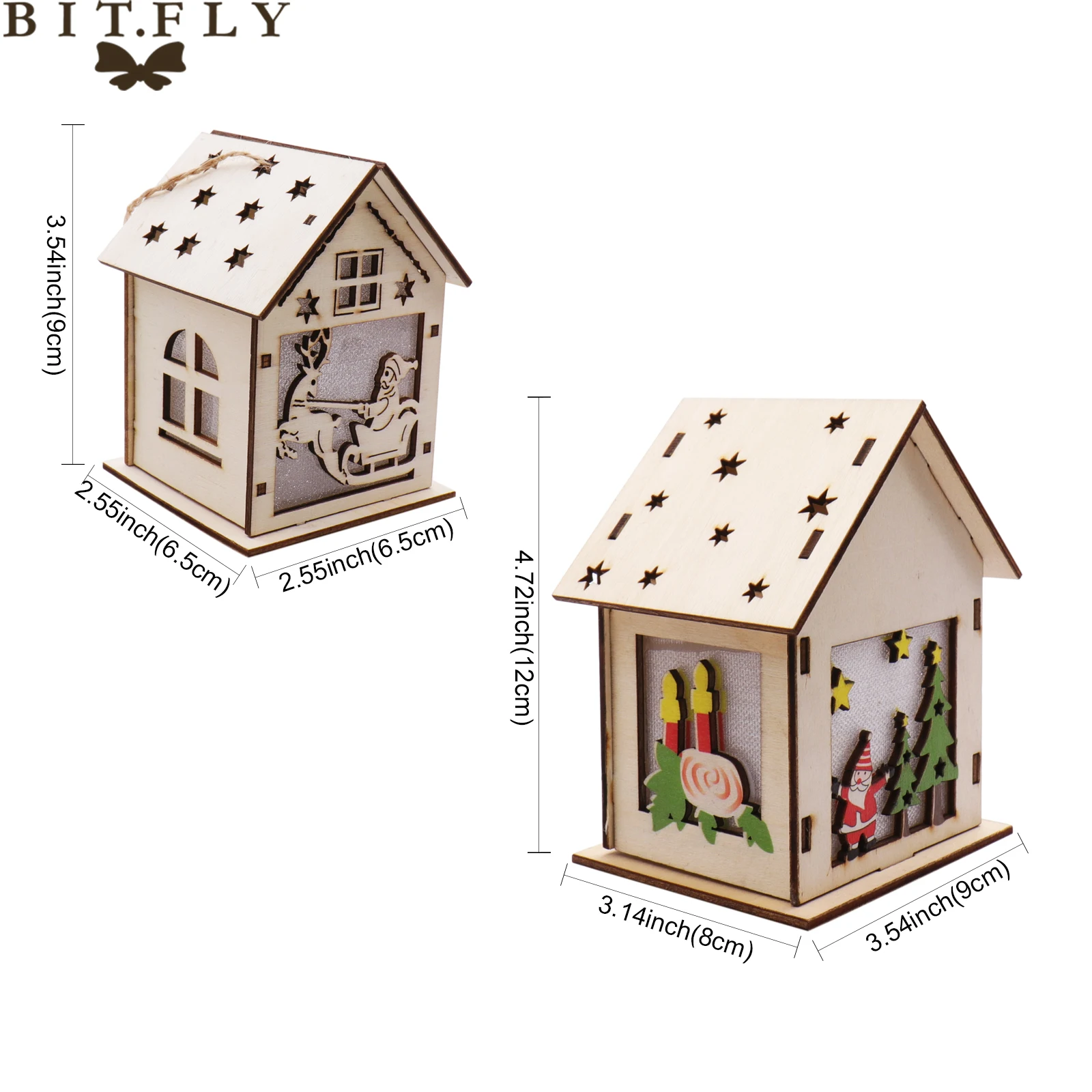 BIT. FLY Новогодние рождественские украшения для дома светящиеся Ноэль 2018 Санта-лось снеговик деревянный дом Рождественская елка кулон