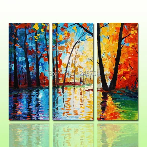 

modern design 3 pieces/set palette knife forest group oil painting on canvas for living room wall decor