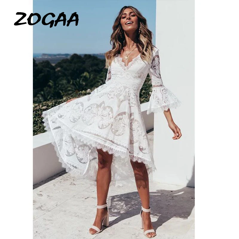 

ZOGAA White Lace Evening Party Dresses Women 2019 Lady Elegant Boho Summer Long Frocks Dress for Women robe boheme chic Vestidos