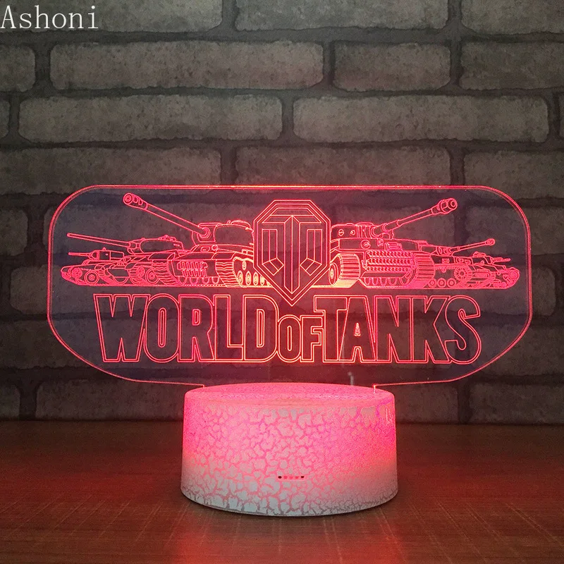 Настольная 3D лампа World of Tanks светодиодный ночник с изменением 7 цветов USB для