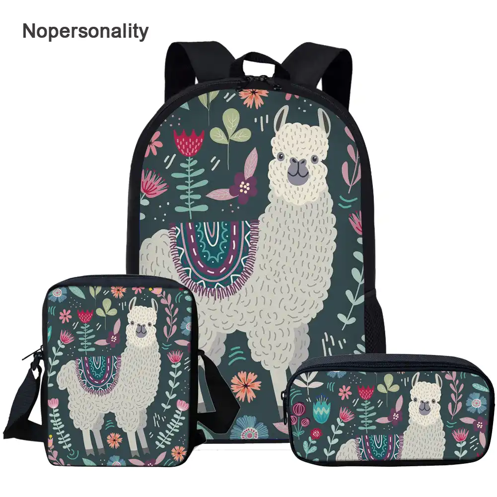 Alpaca Nopersonality School Bag Set for Teenage Girls Backpack with Bottle Holder Small Womens Casual Daypack Rucksacks Light Pink