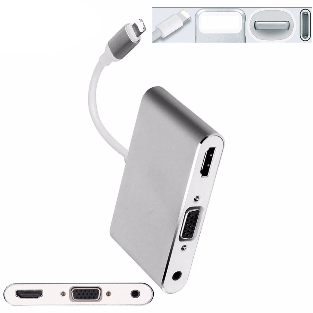 

Newest For Lightning to HDMI VGA Jack Audio Adapter HDMI VGA Converter Adapter USB Cable For iPhone 5s 6 6s 7 7 Plug