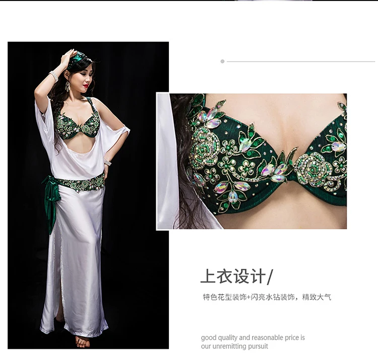 New high grade Professional Performance Dancewear bra+dress+belt+headscarf+shorts 5pcs Outfit Women Bellydance Costume YC040