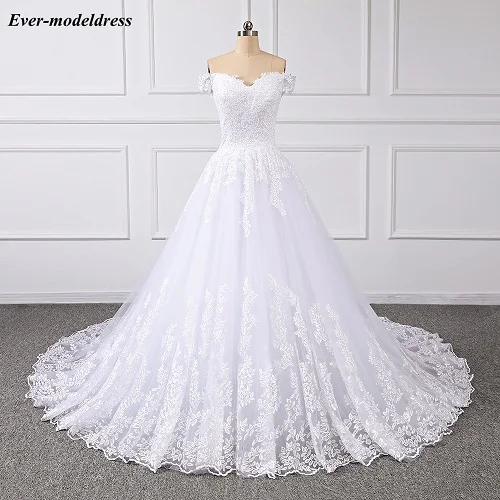 Vestido De Noiva, кружевное бальное платье, свадебное платье,, с открытыми плечами, милое, с открытой спиной, с аппликацией, Роскошные свадебные платья, Robe De Mariee - Color: White