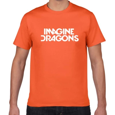 Новинка, футболка для мужчин в стиле Харадзюку с надписью IMAGINE Dragon pok, хлопок, повседневная рок-группа, уличная одежда, мужская футболка - Цвет: orange