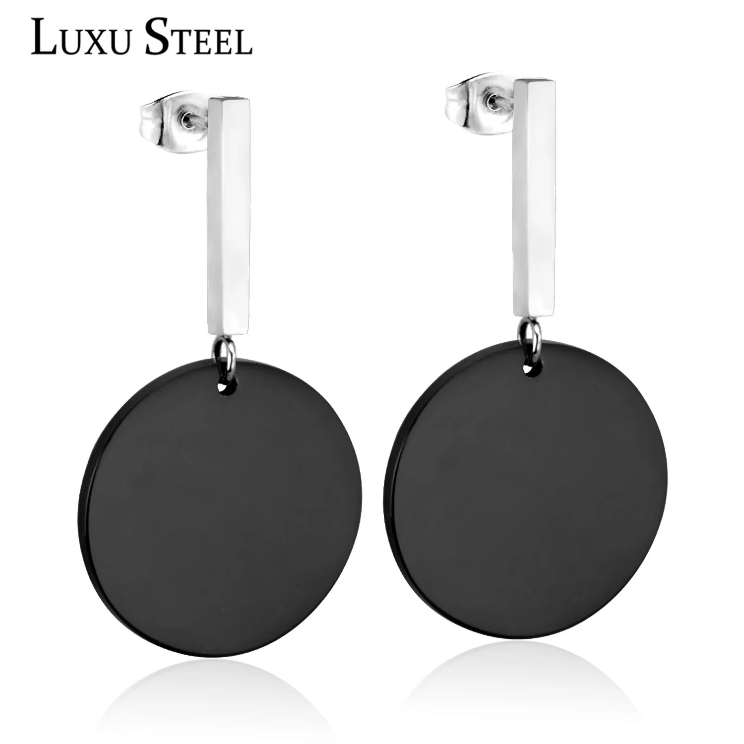 

LUXUSTEEL Fashion Drop Earrings Stainless Steel Round Black Color Pendants Earring Jewelry 2018 Female Bijoux Women/Girl