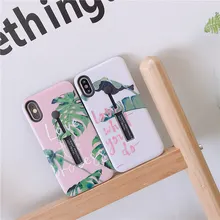 

For iPhone 7 8 Case Summer Palm Pink Leaf Soft Silicon Hide Ring Cases For iPhone 6s X XS 8Plus Cover Stand Holder Phone Case