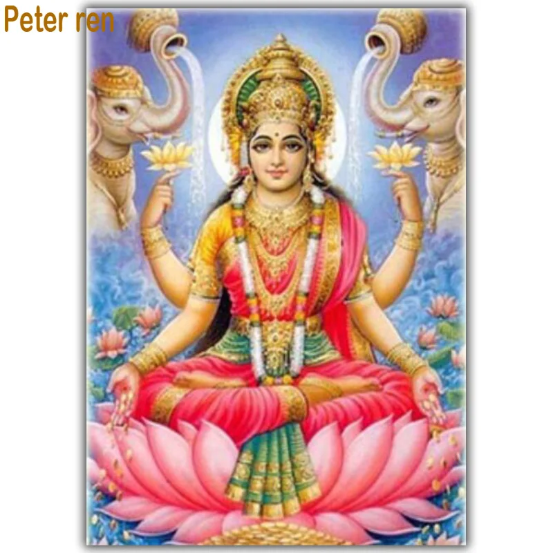 

3d full diamond painting God of wealth diamond embroidery Lakshmi square diamond mosaic Elephant picture of rhinestones lotus