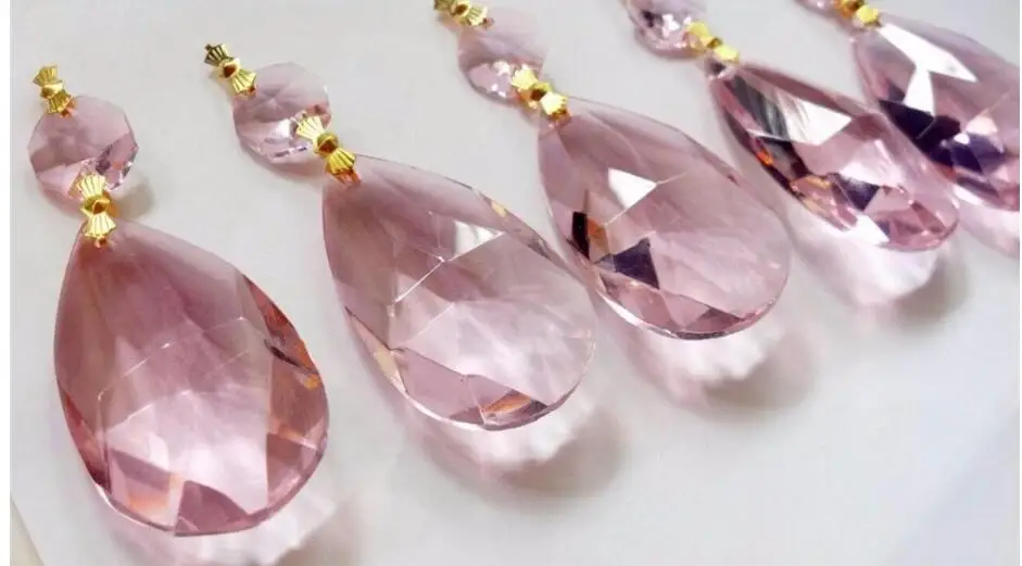 Бесплатная доставка! 50 шт./лот 38mmPink хрустальные капли воды + восьмиугольный Шарик