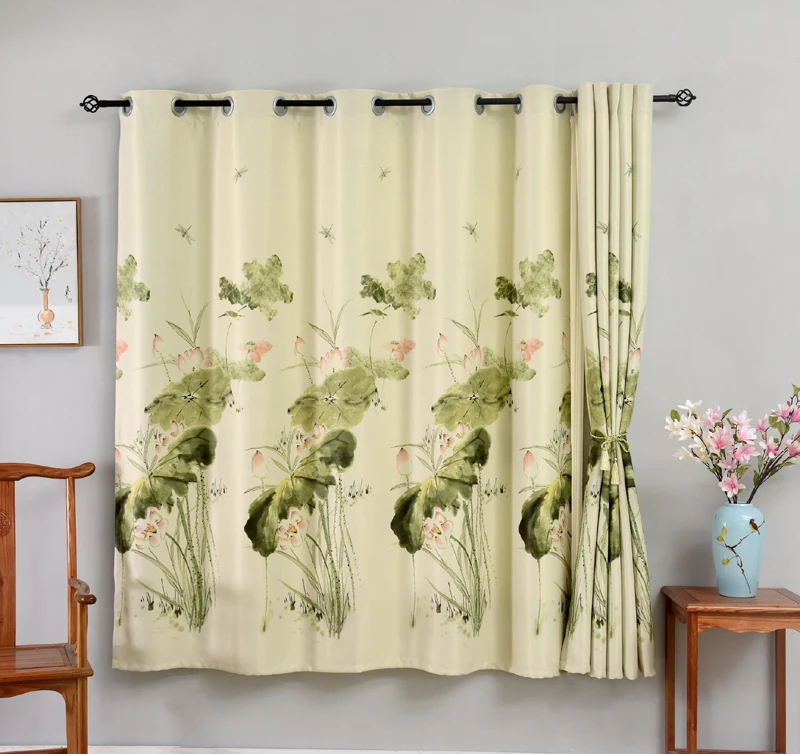 Pastoral Green Print Lotus Leaf Short Curtains for Kitchen Door Window Blackout Curtains for the Living Room Drapes PC004#4