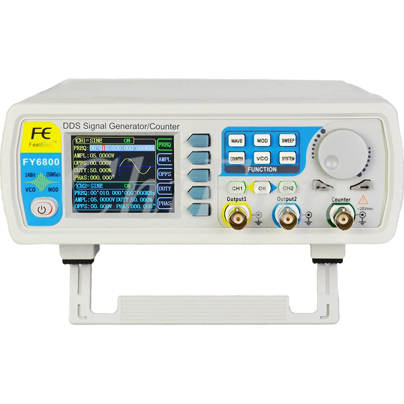 

2018 New Upgraded FY6800 Series 60MHZ 2-channel DDS Arbitrary Signal Generator 250MSa/s 8192*14bits100MHz Frequency meter VCO