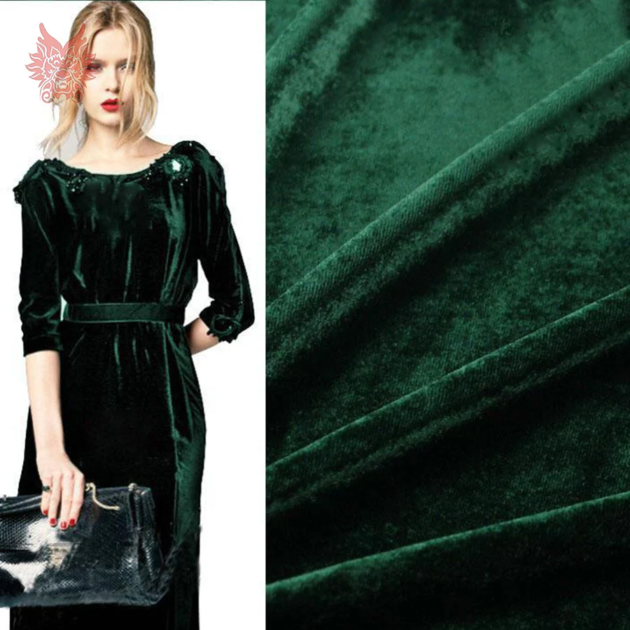 Designer 100silk raised pile velvet fabric for winter dress dark green