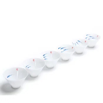 

6pcs/lot Ceramic Tea Set Kung Fu Tea Set Teacup White Porcelain Hat Fish Hand Painted Tea Cup