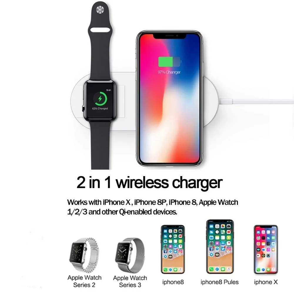 3X 2в1 мини AirPower Беспроводное зарядное устройство для iPhone X 8 Plus Apple Watch быстрая