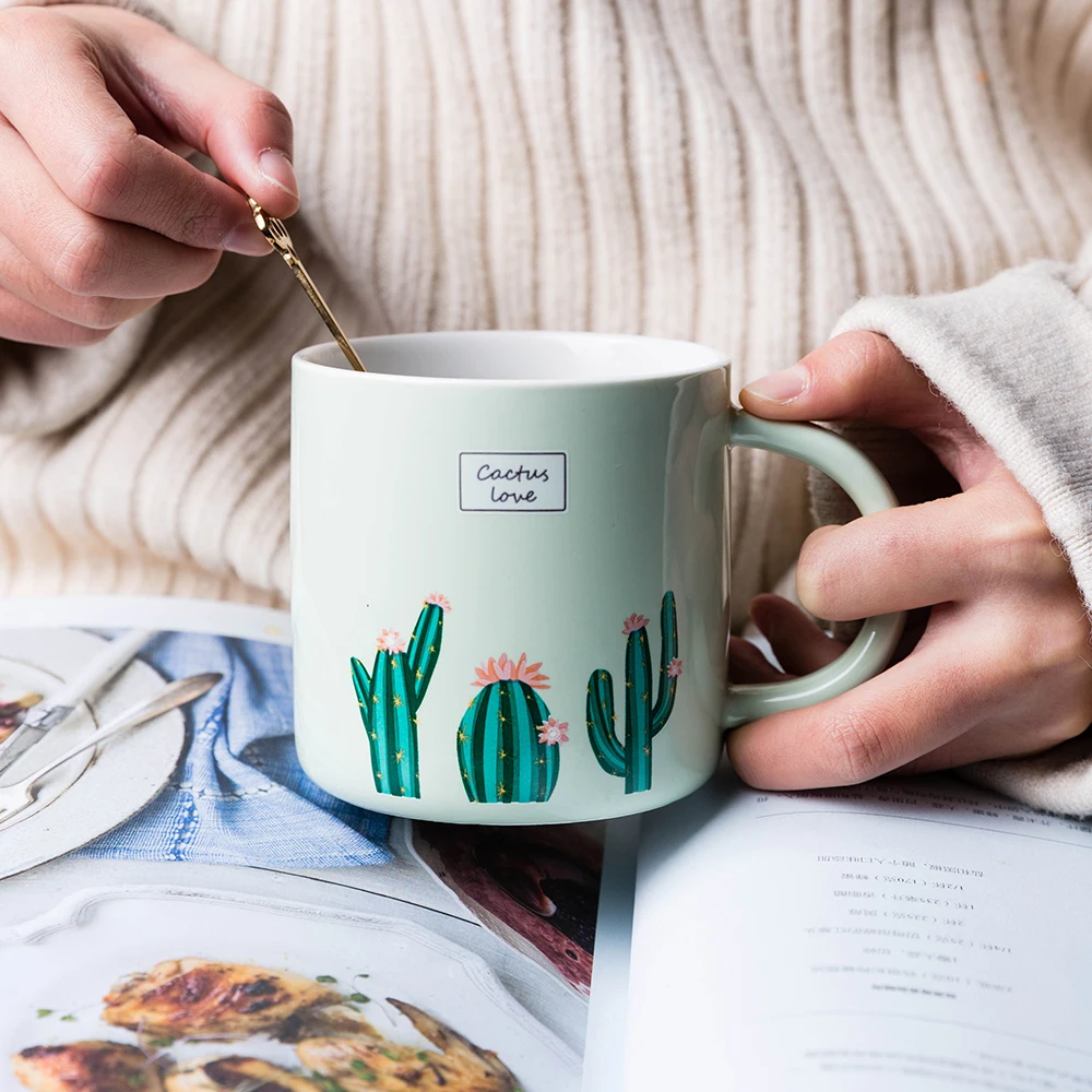 

400ml Letter Cactus Hand Paint Ceramic Coffee Tea Water Breakfast Milk Cup Lover Plant Mug office Porcelain Gift Home Decor