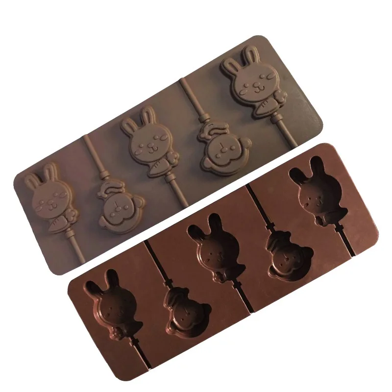 

5 Holes Lollipop Mold with Sticks Monkey Rabbit lolly Mold Silicone Fondant Molds Candy Bar Chocolate Cake Decorating Moulds