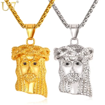 

U7 Jesus Piece Christian Necklace Silver/Gold Color Stainless Steel Pendant & Chain Men/Women Egypt Egyptian Jewelry 2017 P1060
