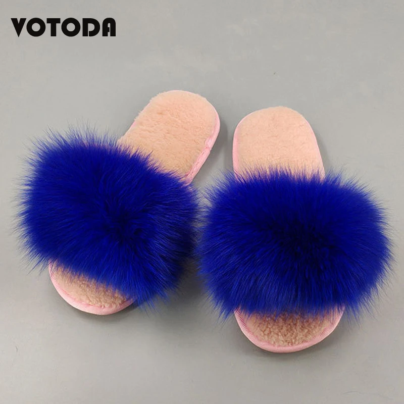 

New Warm Winter Fox Fur Women Slippers Sheep Shearing Fur One Home Shoes Non Slip Ladies Thick Warm Wool Soft Slipper Cozy Shoes