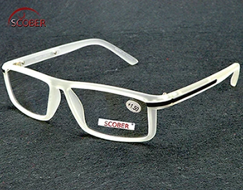 = SCOBER = полноразмерные высококачественные Reaging очки Ретро Винтажные прямоугольные прозрачные или черные очки+ 1+ 1,5 до+ 3,5 пользовательские линзы - Цвет оправы: Белый