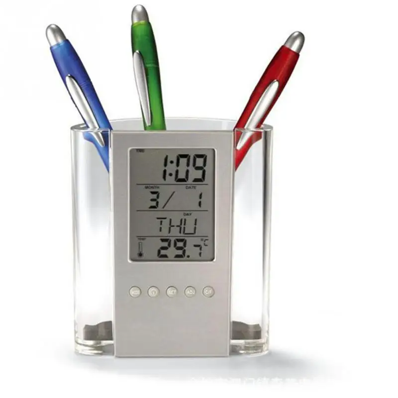 

Multi-functions Digital Desk Pen / Pencil Holder LCD Alarm Clock Thermometer Calendar Display