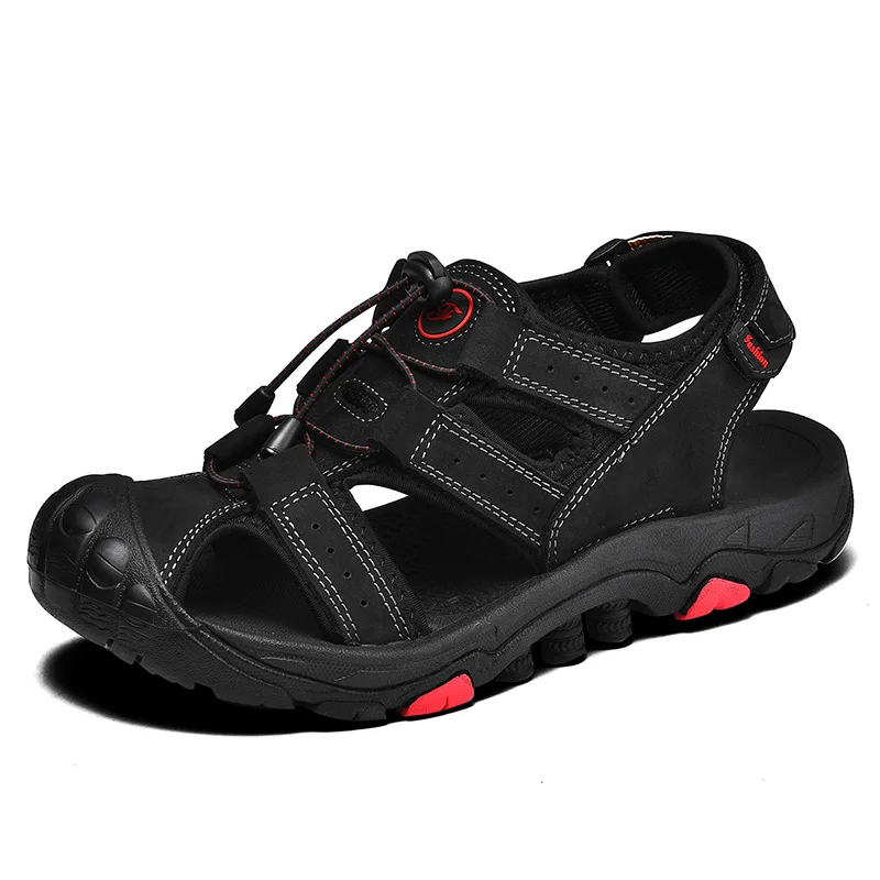 

Hole Shoes Men Shoes Male Cow Genuine Leather Sandals Crocse Summer Sandalias Hombre Slippers Clogs Sandles New 2019 Mens Shoes