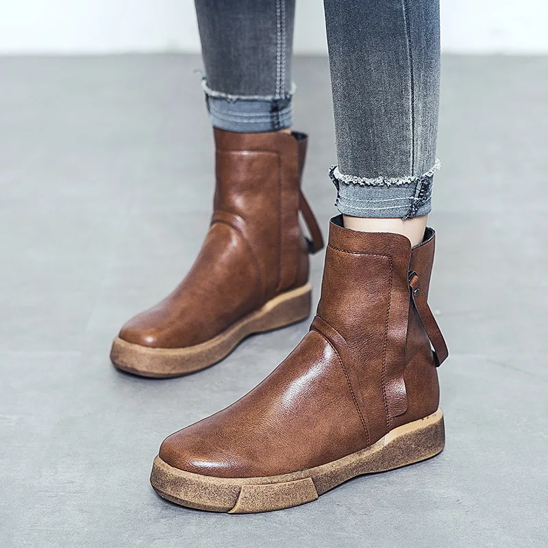 Boots children 2018 winter new flat cotton boots British wind retro boots plus velvet warm in the casual women's shoes.
