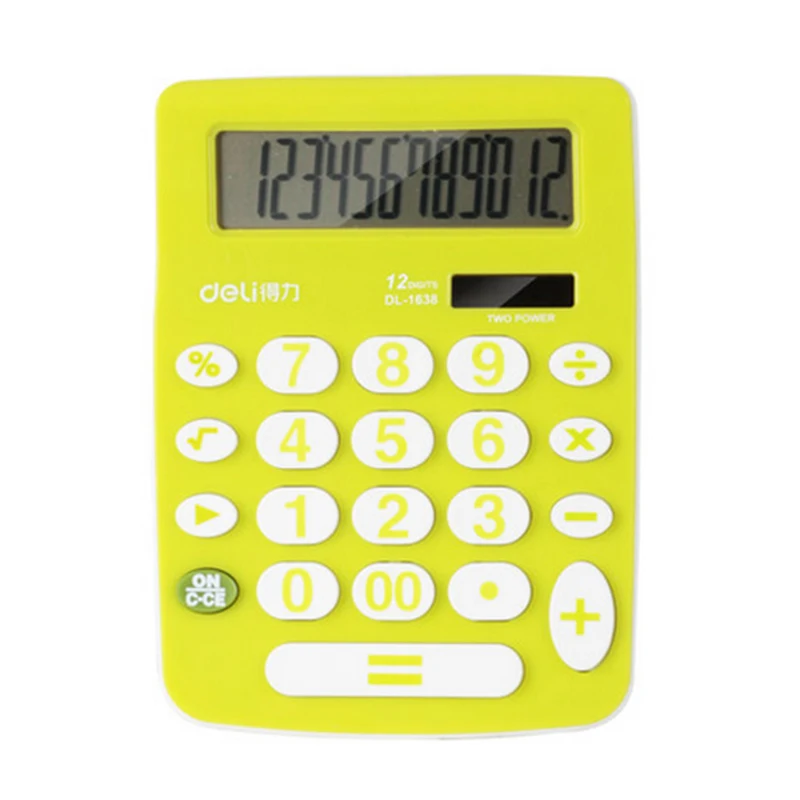 1 قطعة ديلي 1638A 12 أرقام حاسبة بالطاقة الشمسية الشمسية الكمبيوتر الملونة الشاشة الكبيرة 1 قطعة ديلي 1638A 12 أرقام حاسبة بالطاقة الشمسية الشمسية الكمبيوتر الملونة الشاشة الكبيرة