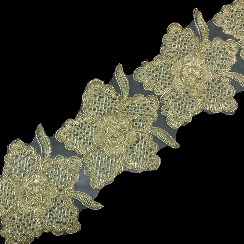 5yard 3D Gold Metallic Guipure Lace Embroidered Fabric Trim Motif