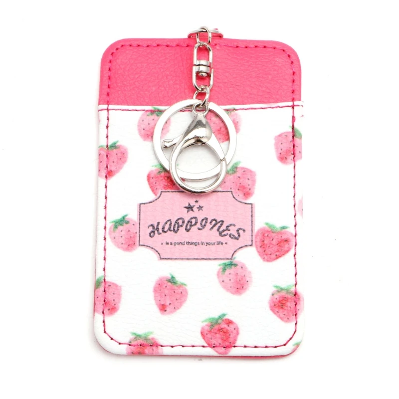 

THINKTHENDO Women Girl Leather Chic Fruit ID Card Holder Card Bags Badge Key Ring Keychain Stylish