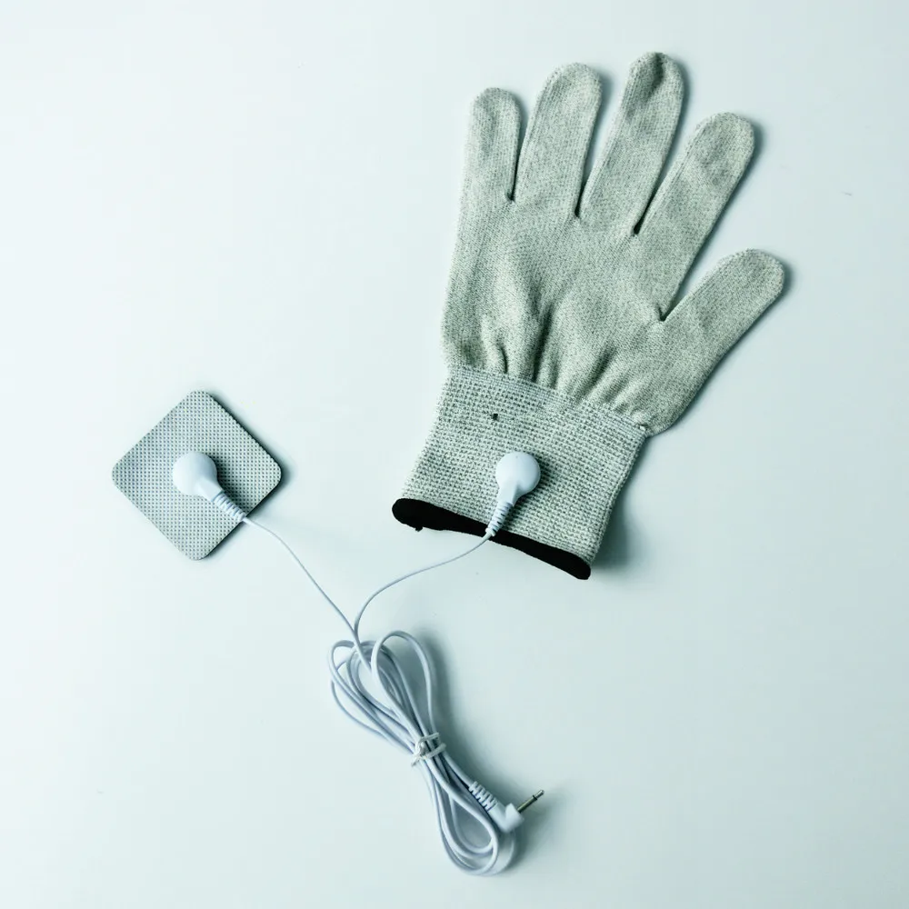 1pcs Conductive Glove + 1pcs Button Electrode Lead Wires Cable 2.5mm DC Head + 2pcs Patches For Physiotherapy Massage Instrument