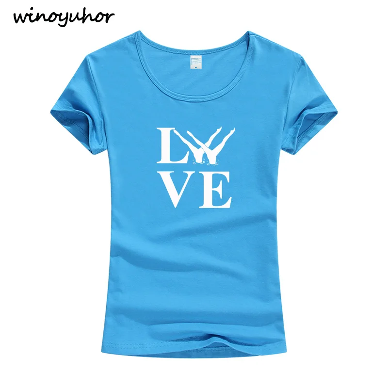 Летний Стиль Женская футболка Любовь синхронизированная плавание смешная Женская Футболка Harajuku o-образным вырезом футболка Топы Camiseta Femenina