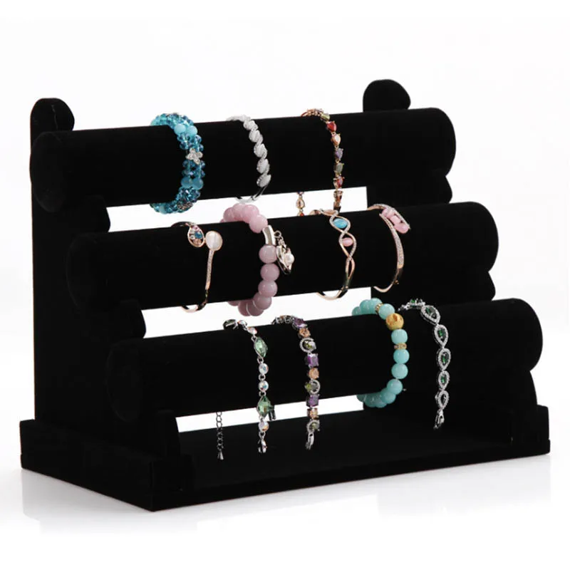 Velvet Three layer Bangle Bracelet Chain Watch T Bar Rack Studs Jewelry