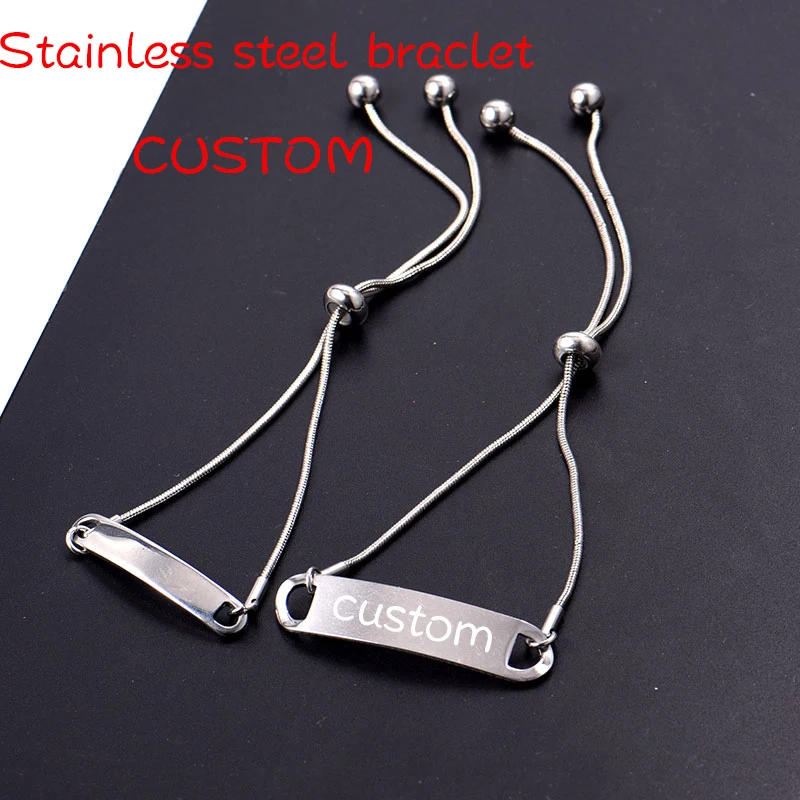 

Silver color Personalized Engraved Name Motto ID Tag Custom Women baby Stainless Steel Bracelet Simple Bangle Charms Jewelry