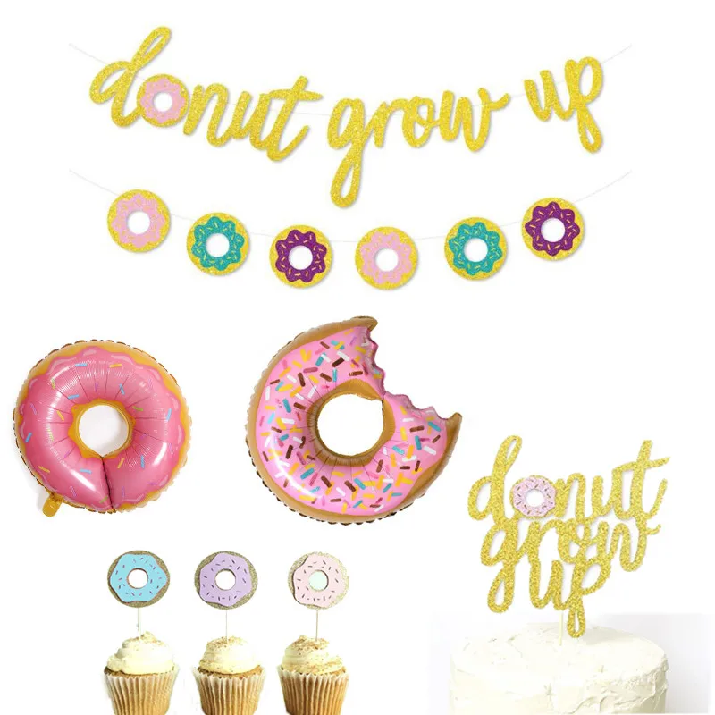 Donut Baby Shower Boy/Girl Decor Sweet Donut One 1th Birthday Party Balloons Supplies Donut Cake Topper Donut Grow Up Balloons 