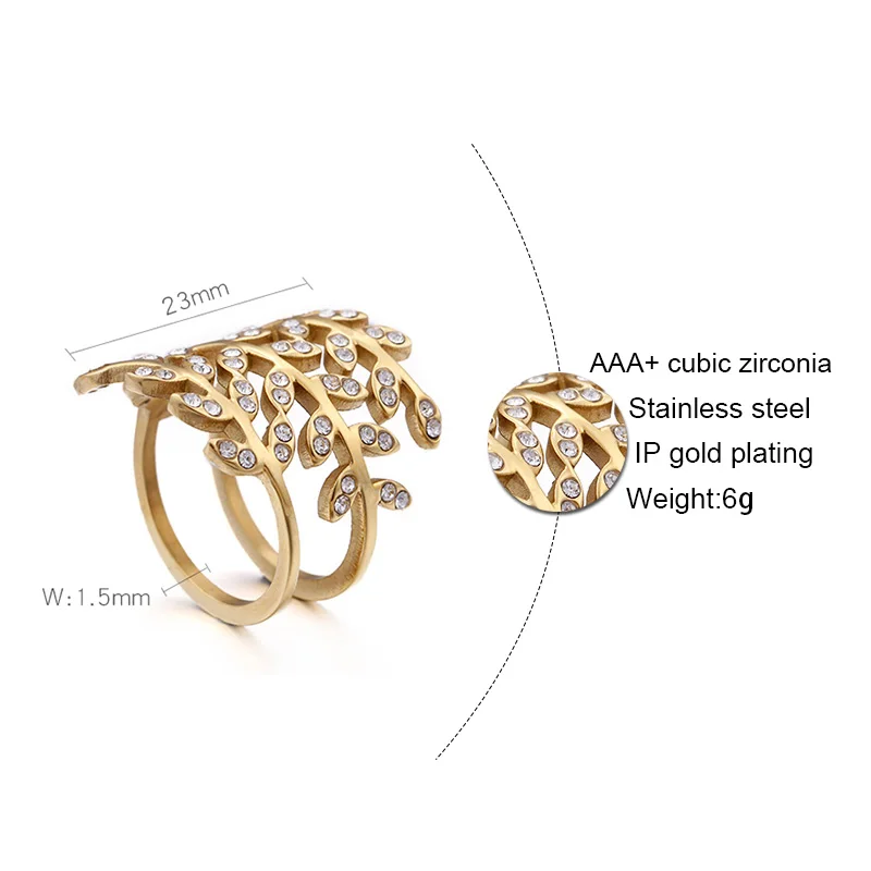 Fashion New Twig Leaves Wedding Ring AAA+ Cubic Zirconia Stainless Steel Ring for Women Personality Party Jewelry Gift