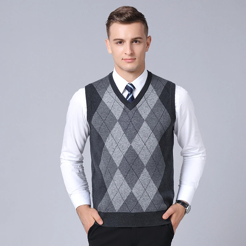 

MACROSEA Men's Business Casual Knitwear Sweater Argyle Pattern Sleeveless Wool Pullover Cashmere Wool Blend Relax Fit Vest