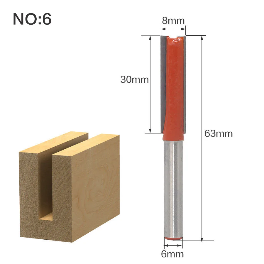 1pcs6mm хвостовик древесины фрезы прямой концевой фрезы триммер очистки заподлицо отделка угловая круглая бухта коробка биты инструменты фрезы RCT - Длина режущей кромки: NO6
