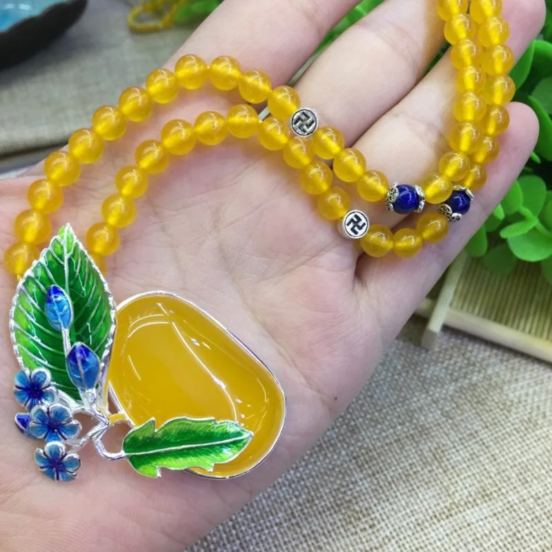 S925 Argento Puro Intarsio Topaz Polpa Di Mana Bruciare Cloisonne Grande Foglia Pendente Della Catena Del Maglione