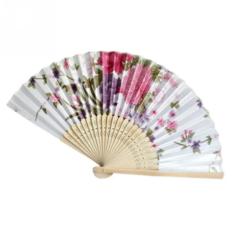 

Women Girl Dancing Fan Delicate Elegant Plum Blossom Flower Print Folding Hand Fans White Polyester Silk Fans