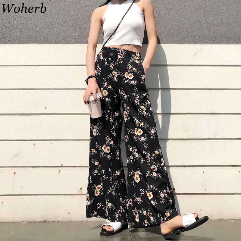 Женские широкие брюки Woherb винтажные в горошек с высокой талией Корейском стиле