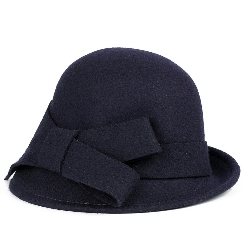 Women Party Formal Headwear Lady Winter Fashion Asymmetric Bowknot 100% Wool Felt Hats straw bucket hat Bucket Hats