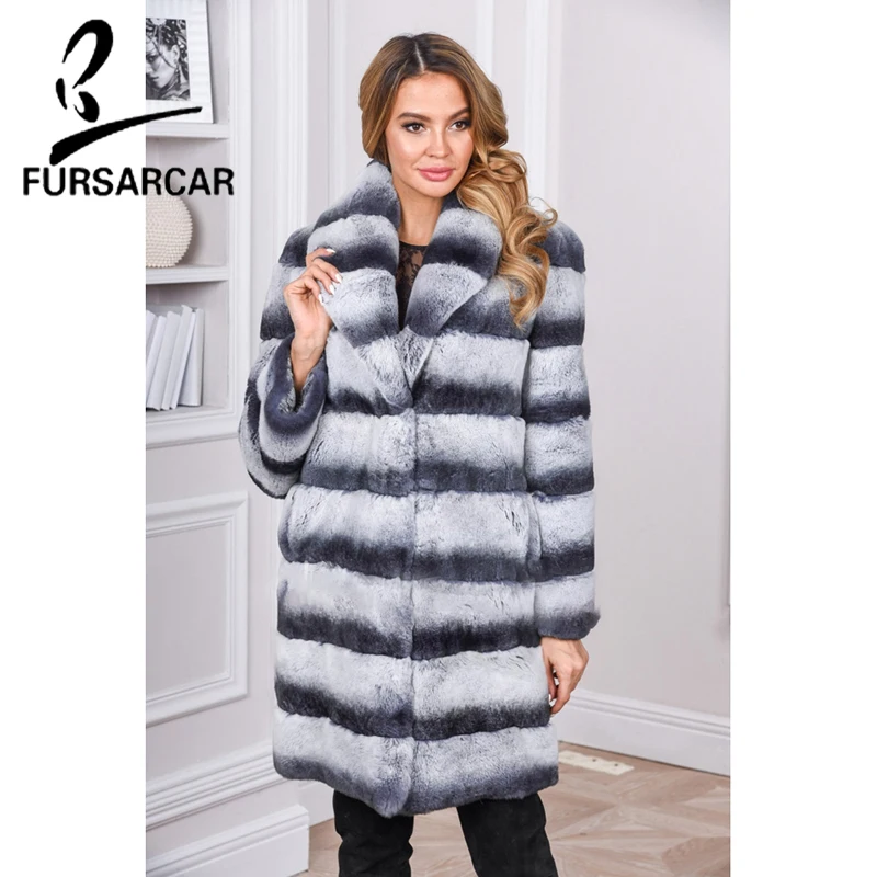 FURSARCAR 2018 Шиншилла зимнее пальто из натурального меха женское роскошное теплое с