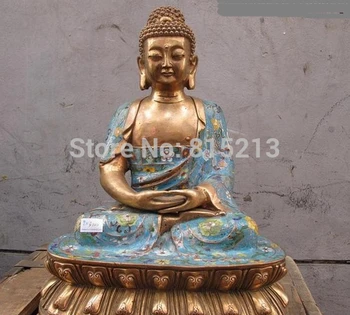 

bi001092 Tibet Temple 100% Pure Bronze cloisonne Sakyamuni Tathagata Buddha Statue
