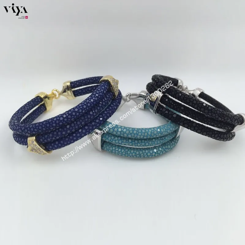 Genuine Stingray Skin leather bracelet Men-VSST-19-1 (27)