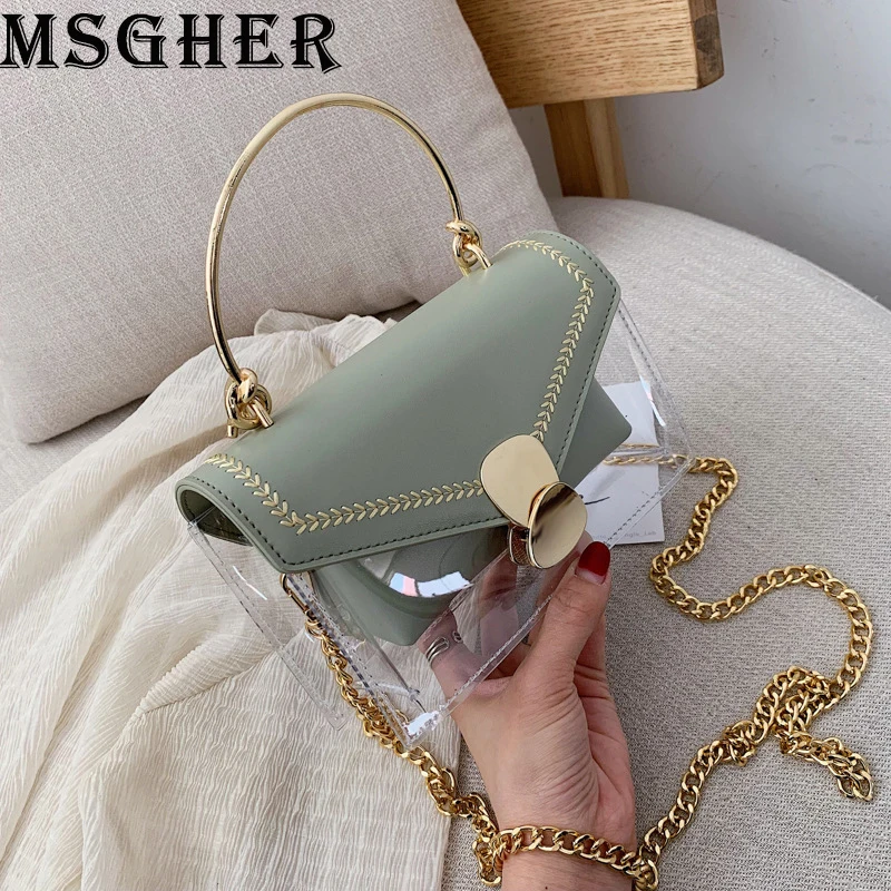 

MSGHER Handbags Women Summer Transparent Small Chain Bags Female Fashion Composite Shoulder Bags Embroidery Lines Messager Bags